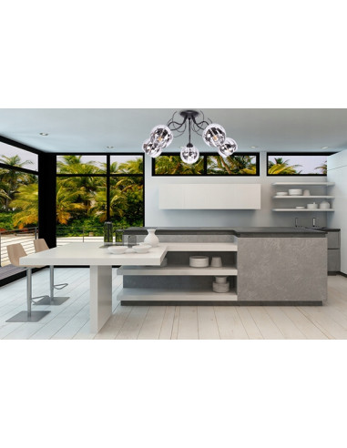 Elegancka lampa sufitowa ELIZA z pięcioma chromowanymi kloszami do nowoczesnych wnętrz jadalni i salonu