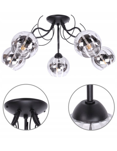 Elegancka lampa sufitowa ELIZA z pięcioma chromowanymi kloszami do nowoczesnych wnętrz jadalni i salonu