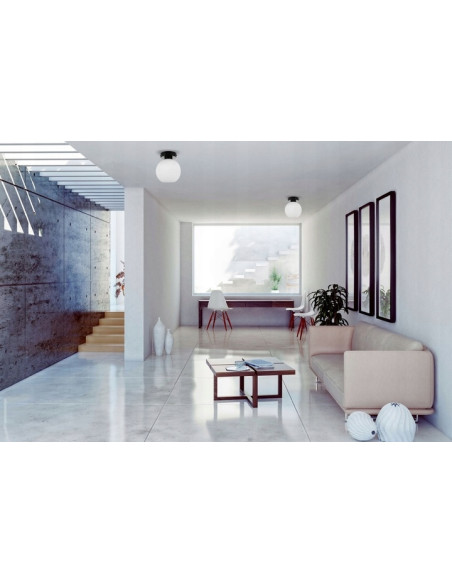 Reflektor sufitowy ELIZA w czerni z mlecznym kloszem – minimalistyczne oświetlenie do każdego wnętrza.