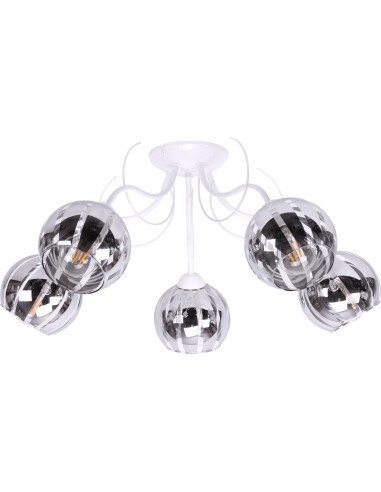 Elegancka lampa sufitowa ELIZA z pięcioma chromowanymi kloszami do nowoczesnych wnętrz jadalni i salonu