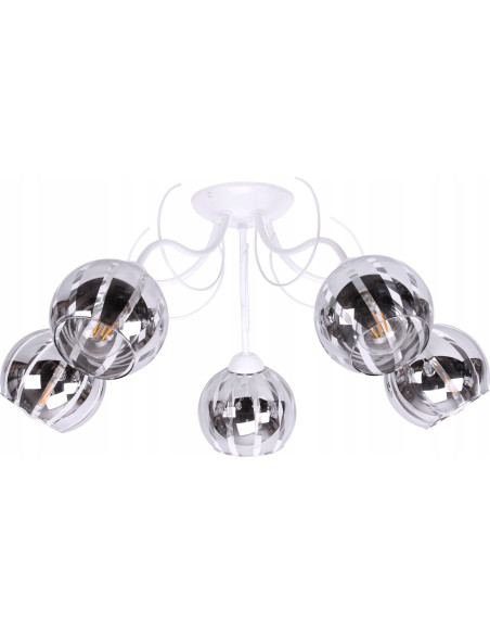 Elegancka lampa sufitowa ELIZA z pięcioma chromowanymi kloszami do nowoczesnych wnętrz jadalni i salonu