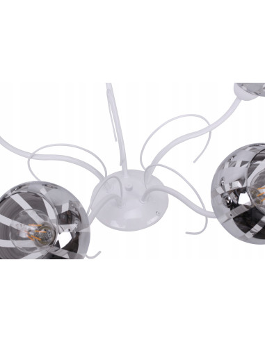 Elegancka lampa sufitowa ELIZA z pięcioma chromowanymi kloszami do nowoczesnych wnętrz jadalni i salonu