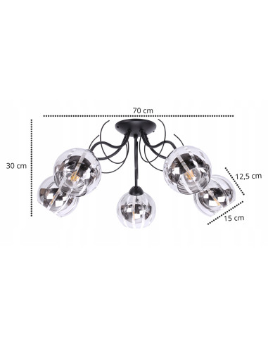 Elegancka lampa sufitowa ELIZA z pięcioma chromowanymi kloszami do nowoczesnych wnętrz jadalni i salonu