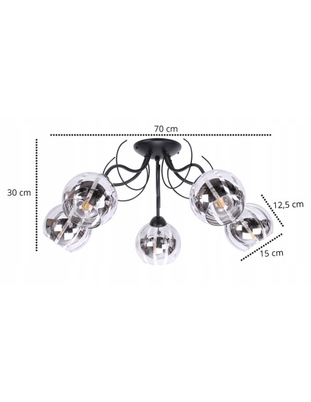 Elegancka lampa sufitowa ELIZA z pięcioma chromowanymi kloszami do nowoczesnych wnętrz jadalni i salonu