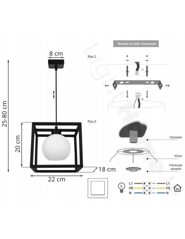 Lampa sufitowa ELIZA w formie kwadratowej klatki - Nowoczesne oświetlenie minimalistyczne, biała/czarna, E27, 60W