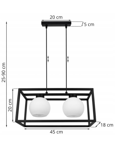 Lampa wisząca ELIZA CAGE z mlecznymi kloszami - nowoczesny design w eleganckiej czarnej konstrukcji do każdego wnętrza.