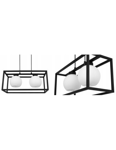 Lampa wisząca ELIZA CAGE z mlecznymi kloszami - nowoczesny design w eleganckiej czarnej konstrukcji do każdego wnętrza.