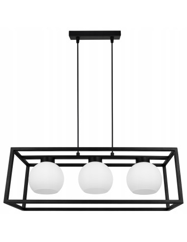 Lampa wisząca ELIZA CAGE – elegancka, regulowana lampa do jadalni i biura, 3-punktowe oświetlenie, metal i szkło.