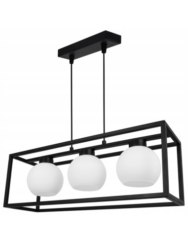 Lampa wisząca ELIZA CAGE – elegancka, regulowana lampa do jadalni i biura, 3-punktowe oświetlenie, metal i szkło.