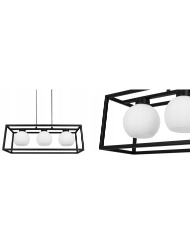 Lampa wisząca ELIZA CAGE – elegancka, regulowana lampa do jadalni i biura, 3-punktowe oświetlenie, metal i szkło.