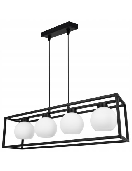 Lampa wisząca ELIZA CAGE - industrialny żyrandol z mlecznymi kloszami, 4 źródła E27, styl nowoczesny.