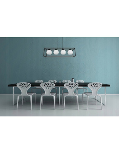 Lampa wisząca ELIZA CAGE - industrialny żyrandol z mlecznymi kloszami, 4 źródła E27, styl nowoczesny.