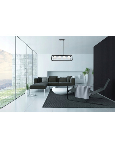 Lampa wisząca ELIZA CAGE - industrialny żyrandol z mlecznymi kloszami, 4 źródła E27, styl nowoczesny.