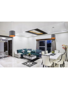 Lampa wisząca SHADE - eleganckie oświetlenie w neutralnych kolorach z złotym wnętrzem do salonu i jadalni. 2