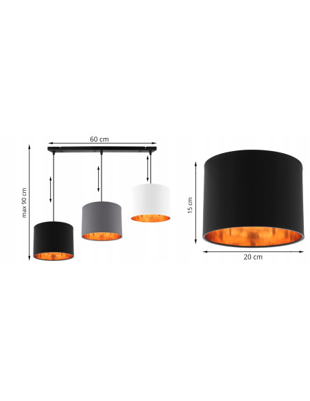 Elegancka lampa sufitowa SHADE z tkaninowymi kloszami i metalową konstrukcją – stylowe oświetlenie do każdego wnętrza