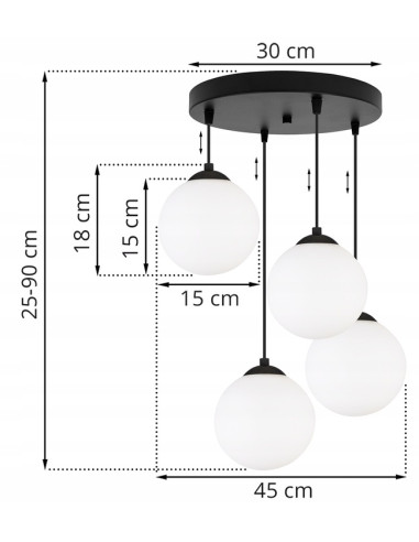 Lampa sufitowa FLORENCE - elegancka lampa wisząca z czterema punktami świetlnymi, regulowana wysokość, klasyczny design