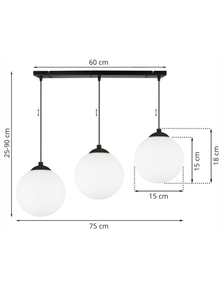 Lampa wisząca FLORENCE z trzema kloszami i prostokątną podsufitką – elegancka i uniwersalna do każdego wnętrza