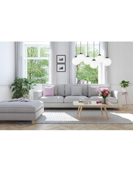 Lampa wisząca FLORENCE - nowoczesny design z mlecznymi kulami, regulowana wysokość, czarna, elegancka do salonu i biura