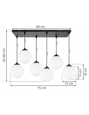 Lampa wisząca FLORENCE - nowoczesny design z mlecznymi kulami, regulowana wysokość, czarna, elegancka do salonu i biura