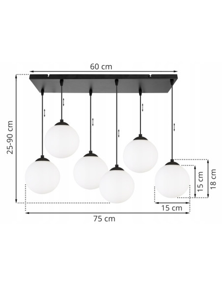 Lampa wisząca FLORENCE - nowoczesny design z mlecznymi kulami, regulowana wysokość, czarna, elegancka do salonu i biura
