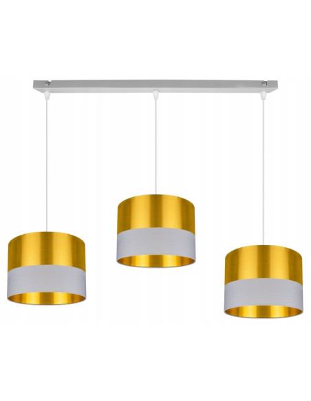 Lampa wisząca regulowana GOLDEN w stylu glamour z trzema kloszami - elegancja do jadalni w kolorach złotym, czarnym i szarym