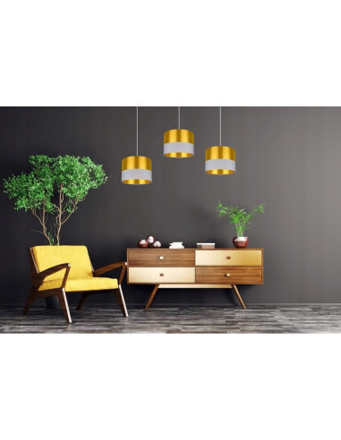 Lampa wisząca regulowana GOLDEN w stylu glamour z trzema kloszami - elegancja do jadalni w kolorach złotym, czarnym i szarym