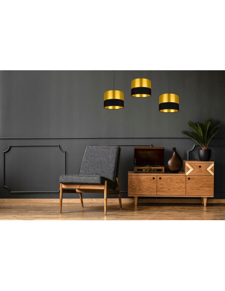 Lampa wisząca regulowana GOLDEN w stylu glamour z trzema kloszami - elegancja do jadalni w kolorach złotym, czarnym i szarym