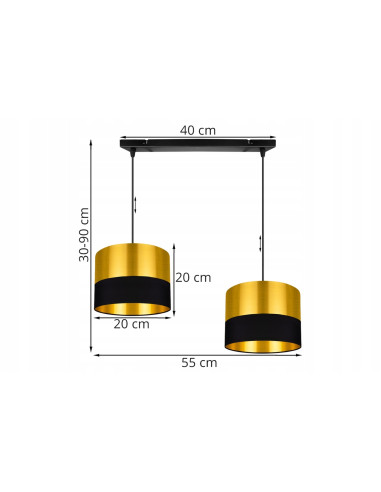 Lampa wisząca GOLDEN z czarnym akcentem, regulowana wysokość, elegancki dodatek do wnętrz, 2 x 60W