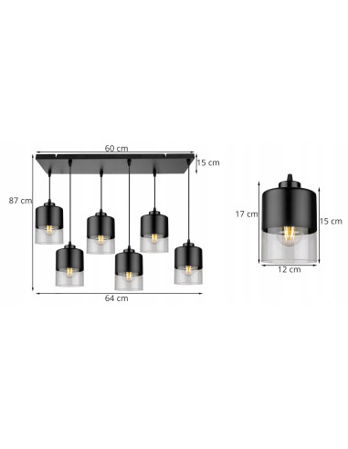 Żyrandol ROMA 6-klośnikowy - Nowoczesna elegancja do Twojego wnętrza z regulowaną wysokością i podwójnym przełącznikiem.