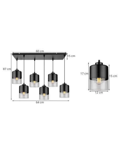 Żyrandol ROMA 6-klośnikowy - Nowoczesna elegancja do Twojego wnętrza z regulowaną wysokością i podwójnym przełącznikiem.