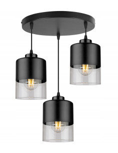 Lampa wisząca ROMA – eleganckie oświetlenie metalowo-szklane, czarna, 3-punktowa, idealna do każdego wnętrza