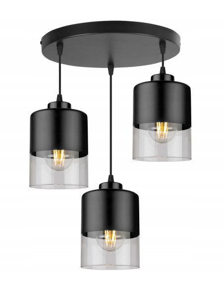 Lampa wisząca ROMA – eleganckie oświetlenie metalowo-szklane, czarna, 3-punktowa, idealna do każdego wnętrza