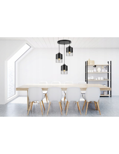 Lampa wisząca ROMA – eleganckie oświetlenie metalowo-szklane, czarna, 3-punktowa, idealna do każdego wnętrza
