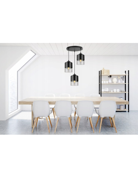 Lampa wisząca ROMA – eleganckie oświetlenie metalowo-szklane, czarna, 3-punktowa, idealna do każdego wnętrza