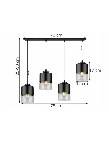 Lampa wisząca ROMA 4-punktowa, regulowana, nowoczesny design metalowo-szklany do każdego wnętrza