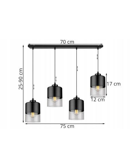 Lampa wisząca ROMA 4-punktowa, regulowana, nowoczesny design metalowo-szklany do każdego wnętrza