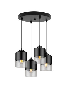 Lampa wisząca loftowa ROMA, regulowana, czarno-przezroczysta, nowoczesny design z 4 źródłami światła do korytarza.
