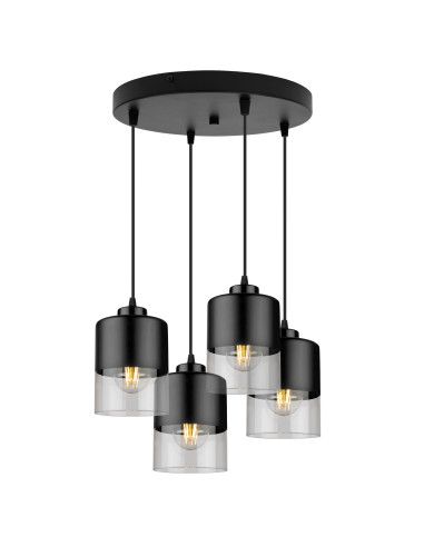 Lampa wisząca loftowa ROMA, regulowana, czarno-przezroczysta, nowoczesny design z 4 źródłami światła do korytarza.