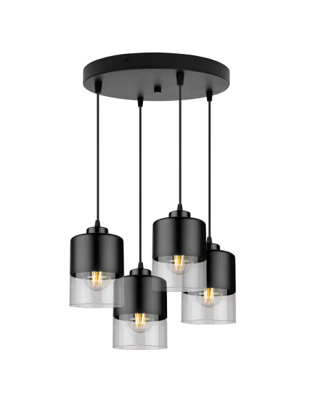 Lampa wisząca loftowa ROMA, regulowana, czarno-przezroczysta, nowoczesny design z 4 źródłami światła do korytarza.