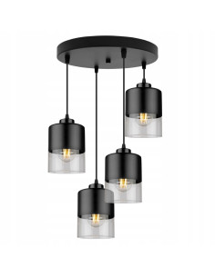 Lampa wisząca loftowa ROMA, regulowana, czarno-przezroczysta, nowoczesny design z 4 źródłami światła do korytarza. 2