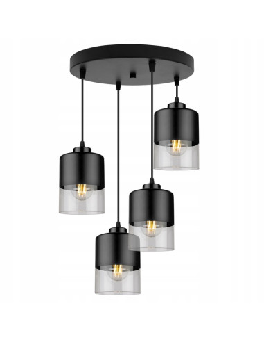 Lampa wisząca loftowa ROMA, regulowana, czarno-przezroczysta, nowoczesny design z 4 źródłami światła do korytarza.