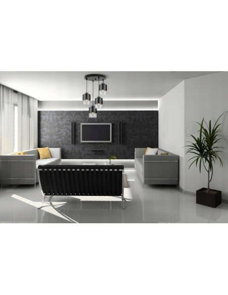 Lampa wisząca loftowa ROMA, regulowana, czarno-przezroczysta, nowoczesny design z 4 źródłami światła do korytarza.