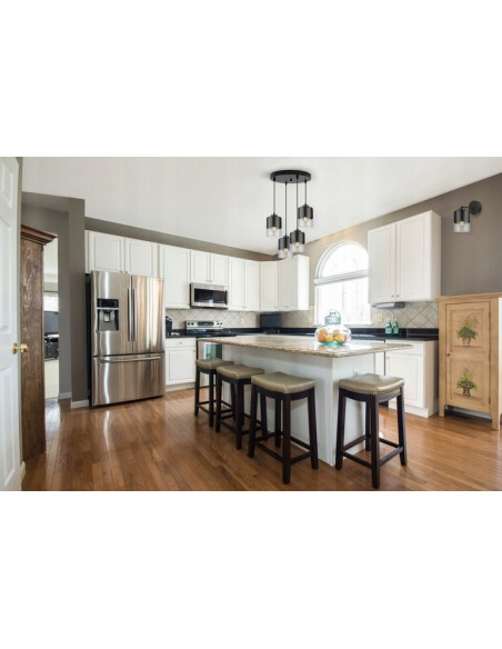 Lampa wisząca loftowa ROMA, regulowana, czarno-przezroczysta, nowoczesny design z 4 źródłami światła do korytarza.