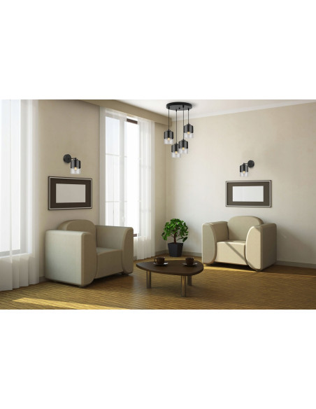 Lampa wisząca loftowa ROMA, regulowana, czarno-przezroczysta, nowoczesny design z 4 źródłami światła do korytarza.