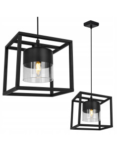 Lampa Wisząca Roma Cage 60W - Elegancka Sześciokątna Lampa z Regulacją Wysokości, Czarny Metal i Przydymiony Klosz
