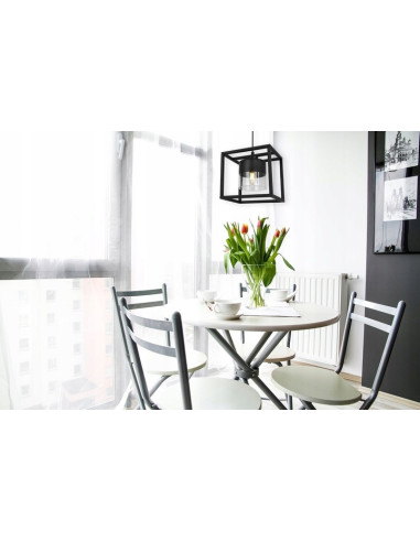 Lampa Wisząca Roma Cage 60W - Elegancka Sześciokątna Lampa z Regulacją Wysokości, Czarny Metal i Przydymiony Klosz