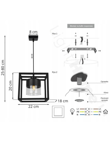 Lampa Wisząca Roma Cage 60W - Elegancka Sześciokątna Lampa z Regulacją Wysokości, Czarny Metal i Przydymiony Klosz