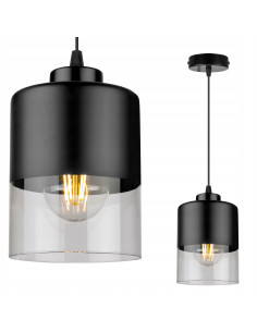 Nowoczesna Lampa Wisząca ROMA z Metalowo-Szklaną Konstrukcją E27 w Kolorze Czarnym i Bezbarwnym do Wnętrz