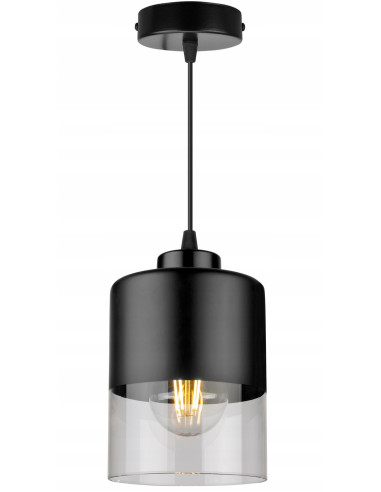 Nowoczesna Lampa Wisząca ROMA z Metalowo-Szklaną Konstrukcją E27 w Kolorze Czarnym i Bezbarwnym do Wnętrz