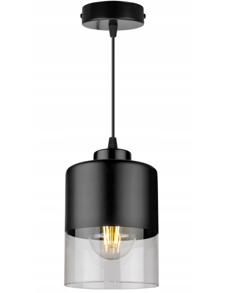 Nowoczesna Lampa Wisząca ROMA z Metalowo-Szklaną Konstrukcją E27 w Kolorze Czarnym i Bezbarwnym do Wnętrz